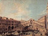 Canaletto Canvas Paintings - Grand Canal The Rialto Bridge from the South